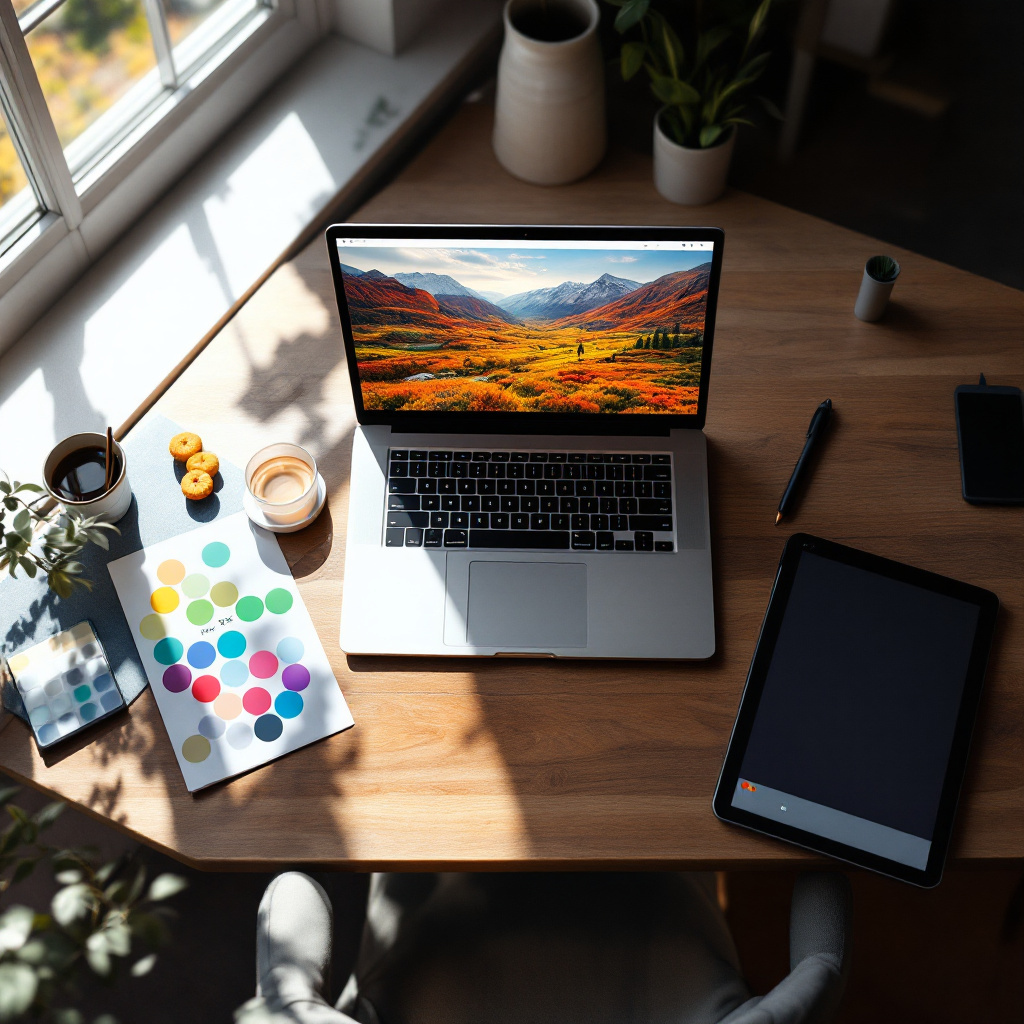 Farbpalette aus Bild erstellen am Laptop mit extrahierten Farbmustern